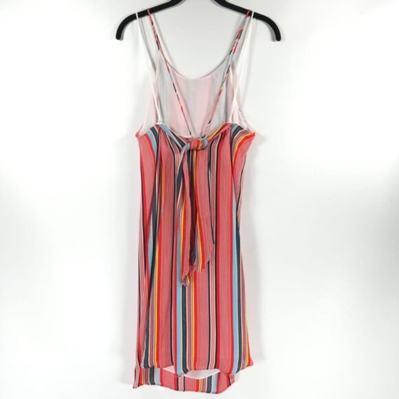 NWT Alice +‎ Olivia Kalia Red Multicolor Striped Halter Tieback Mini Dress LARGE - Picture 7 of 16